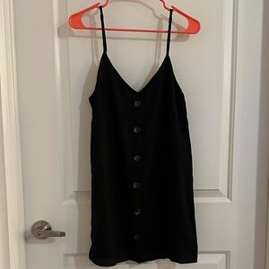Olivaceous Black Button-Front Mini Slip Dress